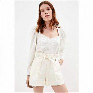 Topshop Gingham Plaid Puff Sleeve Crop‎ Top Blouse Size 2